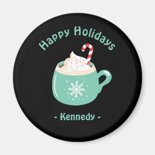 Happy Holidays Pastel Blue Hot Chocolate Cup Magnet