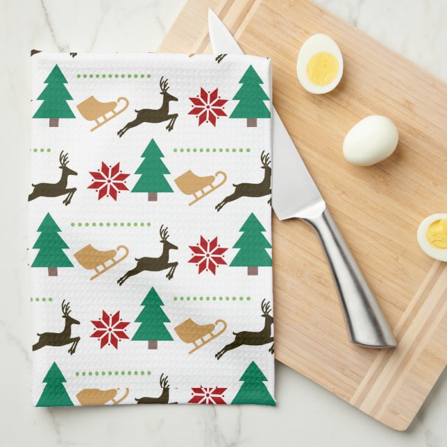 Happy Holidays Pattern Tea Towel (Quarter Fold)