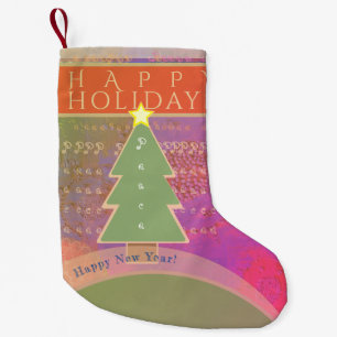 " Happy Holidays" Peace and Happy New Year Small Christmas Stocking