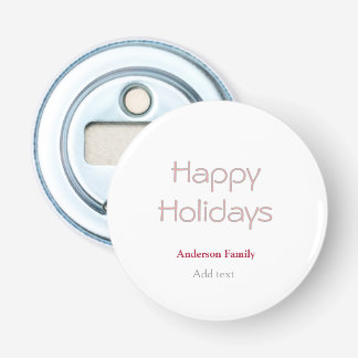 happy holidays peach grey family name date pastel  bottle opener