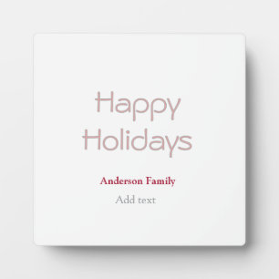 happy holidays peach grey family name date pastel plaque