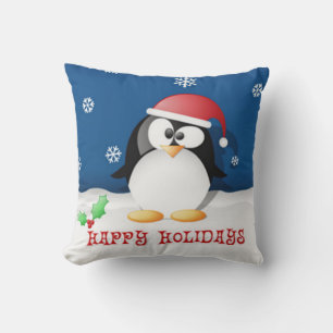 Happy Holidays Penguin Cushion