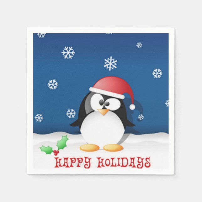 Happy Holidays Penguin Napkin (Front)