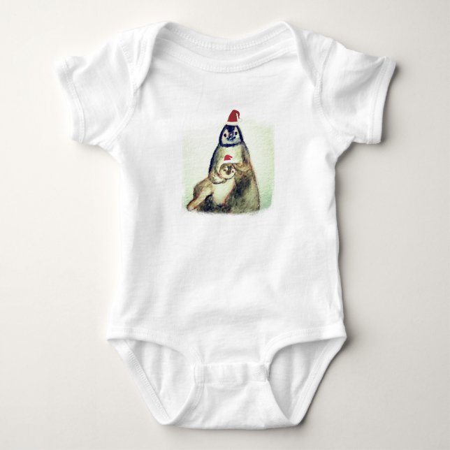 Happy Holidays ,Penguins Baby Bodysuit (Front)