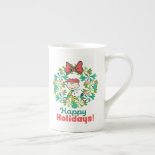 Happy Holidays   Peppermint Candy Wreath Bone China Mug