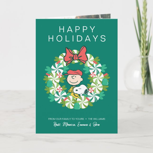 Happy Holidays | Peppermint Candy Wreath Holiday Card (Front)