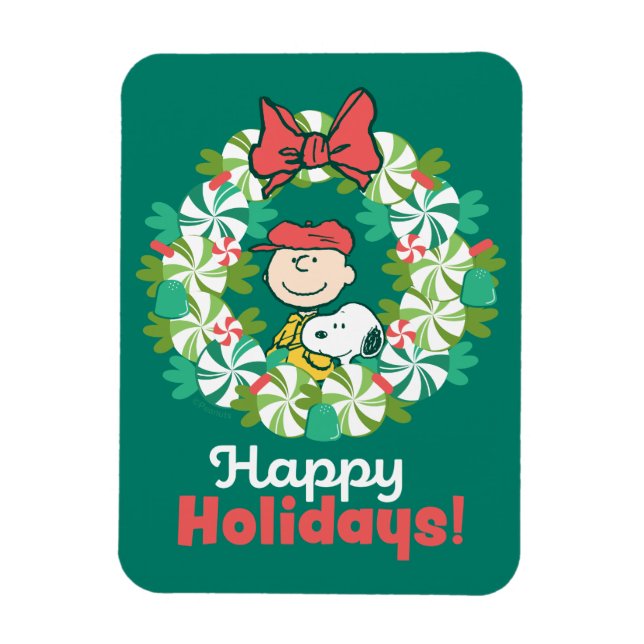 Happy Holidays | Peppermint Candy Wreath Magnet (Vertical)