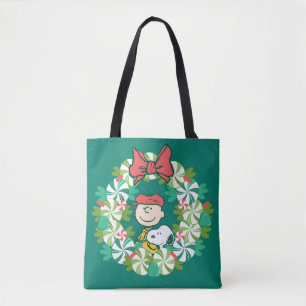 Happy Holidays   Peppermint Candy Wreath Tote Bag