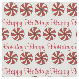 Happy Holidays Peppermint Hard Candy Christmas Fabric