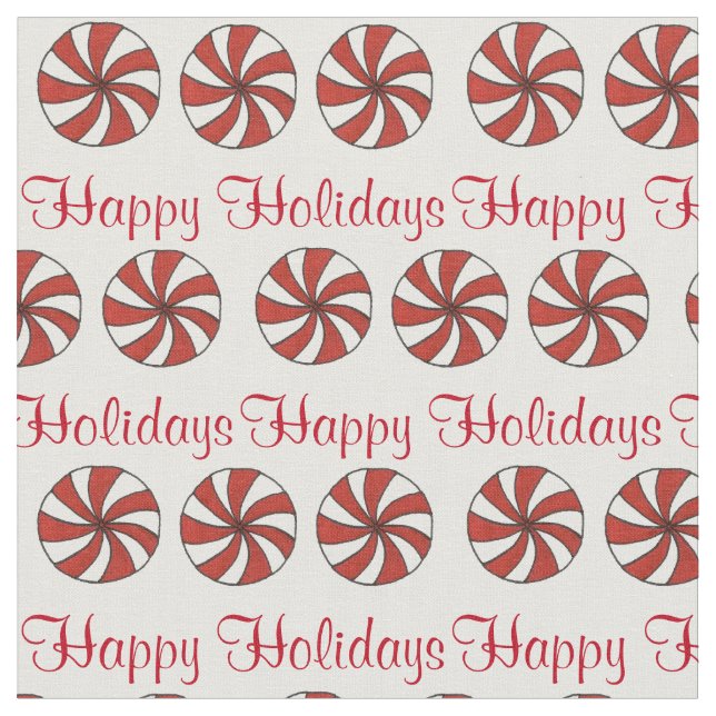 Happy Holidays Peppermint Hard Candy Christmas Fabric (Close Up)