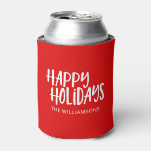 Happy Holidays Personalised Bold Red Christmas Can Cooler