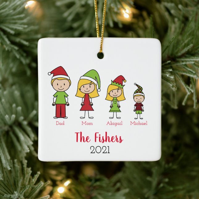 Happy Holidays Personalised Christmas Family Ceramic Ornament (Tree)