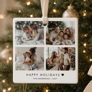 Happy Holidays Personalised Family 4 Photo Collage Ceramic Ornament