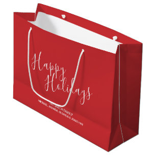 'Happy Holidays' Personalised Family Name Red Large Gift Bag