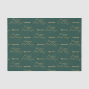 Happy Holidays Personalised Name Traditional Green Tissue Paper