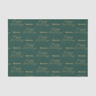 Happy Holidays Personalised Name Traditional Green Tissue Paper