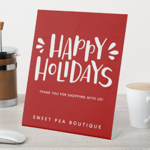 Happy Holidays - Personalised Red Christmas Pedestal Sign