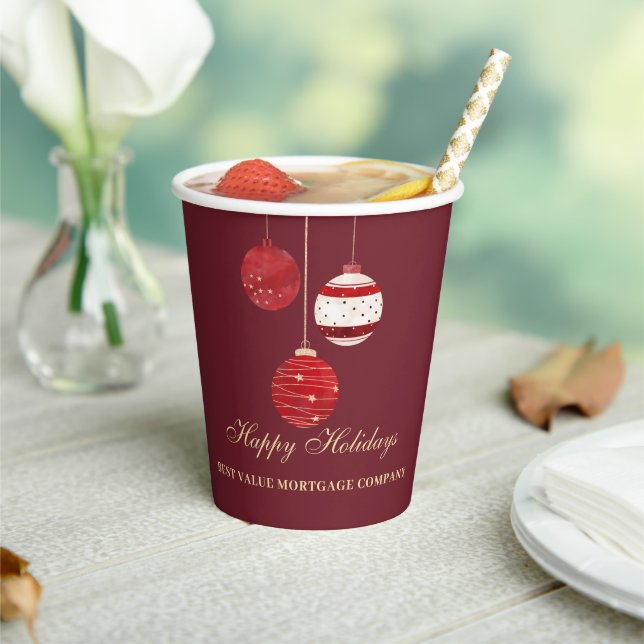 Happy Holidays Personalised Watercolor Business Paper Cups (Insitu)