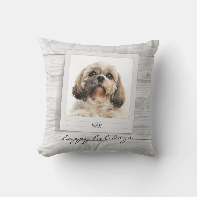 Happy Holidays Pet Photo Frame Personalised Cushion (Front)