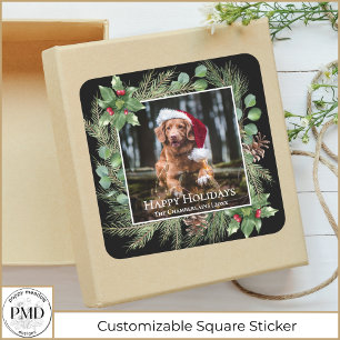 Happy Holidays Pet Photo Wreath Square Sticker