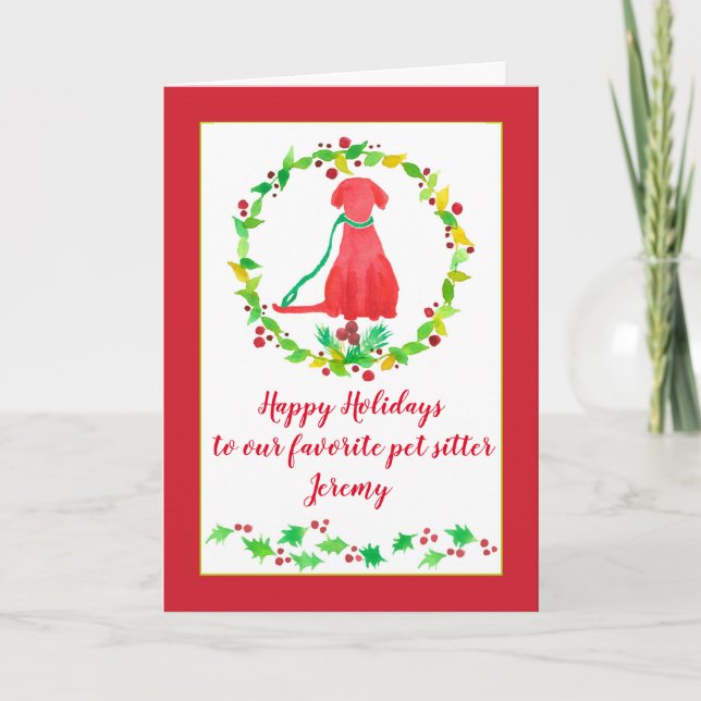 Happy Holidays Pet Sitter Dog Walker Card (Front)
