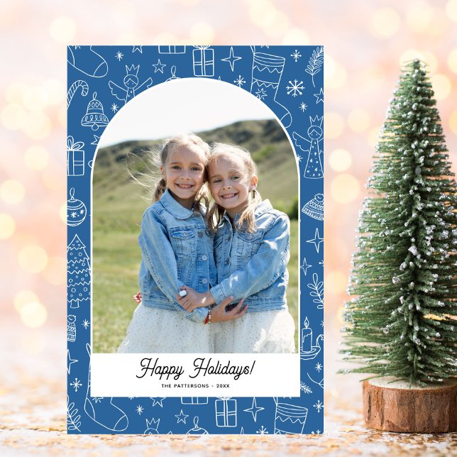 Happy Holidays Photo Arch, Fun Doodle Drawings Holiday Postcard (Creator Uploaded)