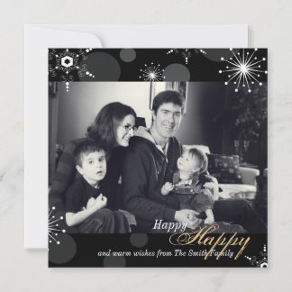 Happy Holidays Photo Card - Black White Snowflakes
