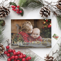 Happy Holidays Photo Card Gold Foil Holiday Card