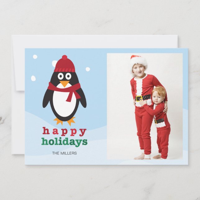 Happy Holidays Photo Card with Penguin - Christmas (Front)