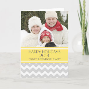 Happy Holidays Photo Card Yellow Grey Chevron