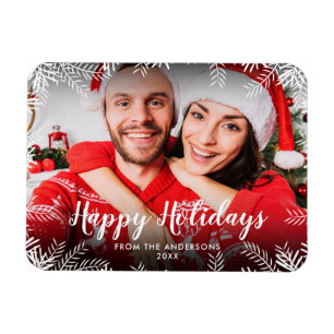 Happy Holidays Photo Christmas Foliage Magnet