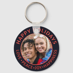 Happy Holidays Photo Christmas Picture Joy Peace Key Ring