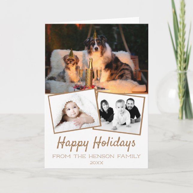 Happy Holidays Photo Collage 3 Photo Holiday Card (Front)