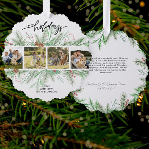 Happy Holidays Photo Collage Christmas Botanicals Tree Decoration Card