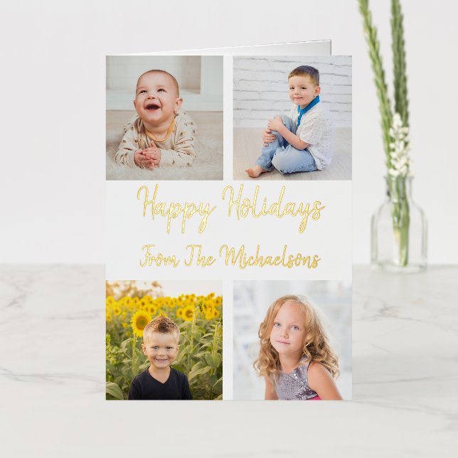 Happy Holidays Photo Collage Christmas Foil Holiday Card (Flower)