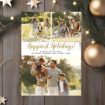 Happy Holidays Photo Collage Gold Stripe Christmas Holiday Card<br><div class="desc">Celebrate Christmas with this festive holiday card featuring 3 photos and your custom text. Easily change the wording of Happy Holidays to your own personalised text.  The backside features festive faux gold stripes.  Your family and friends will certainly cherish this holiday card!</div>