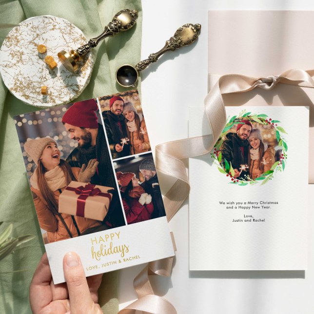 Happy Holidays Photo Collage Personalised Modern (Creator Uploaded)