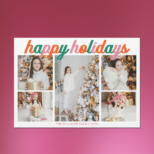 Happy Holidays Photo Collage Pink Orange Magnet