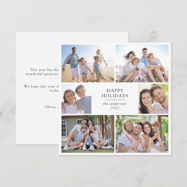 Happy Holidays | Photo Collage Square Holiday Card (Front/Back)
