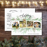 Happy Holidays Photo Collage Woodland Pine Boughs  Postcard<br><div class="desc">Celebrate the season with this fun postcard featuring 4 photos framed by pine boughs and pine cones and the hand lettered words "Happy Holidays" The back features your custom note or if you'd like, delete the typed note and handwrite each postcard individually. Add your return address for easy mailing. Simple...</div>