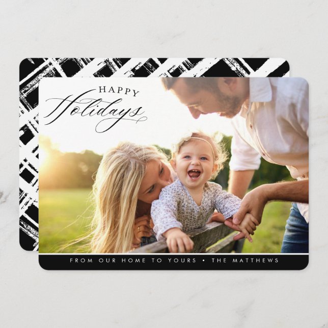 HAPPY HOLIDAYS PHOTO elegant calligraphy black Holiday Card (Front/Back)