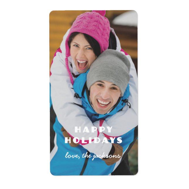 Happy Holidays Photo Gift Tag Label (Front)