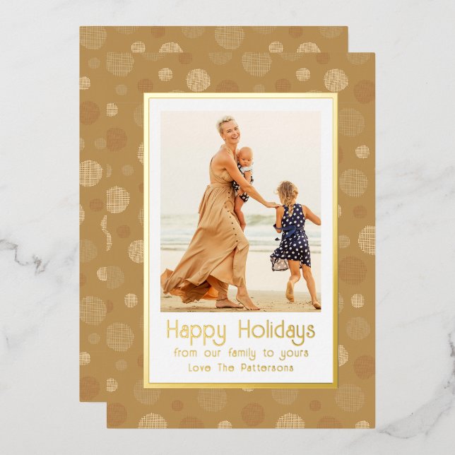 Happy Holidays Photo Gold Modern Dot Christmas (Front/Back)