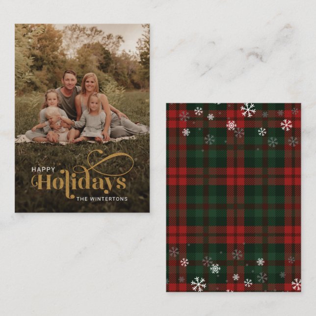 Happy Holidays Photo Hand-Lettered Christmas Card (Front/Back)