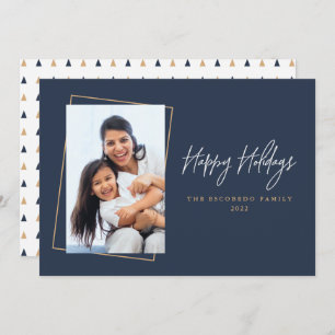 Happy Holidays Photo Minimalist Navy Gold Holiday 