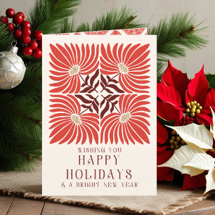 Happy Holidays Photo Modern Bold Red Floral Holiday Card