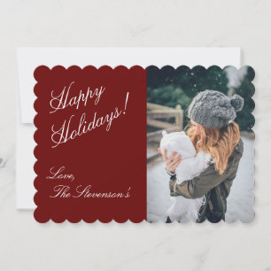 Happy Holidays Photo Personalised Red Name Holiday Card