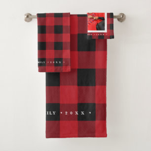 Happy Holidays Photo Plaid Holiday Bath Towel Set