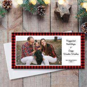 Happy Holidays Photo Rustic Buffalo Check Plaid Holiday Card