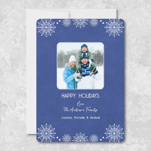 Happy Holidays Photo Snowflake Flat Holiday Card